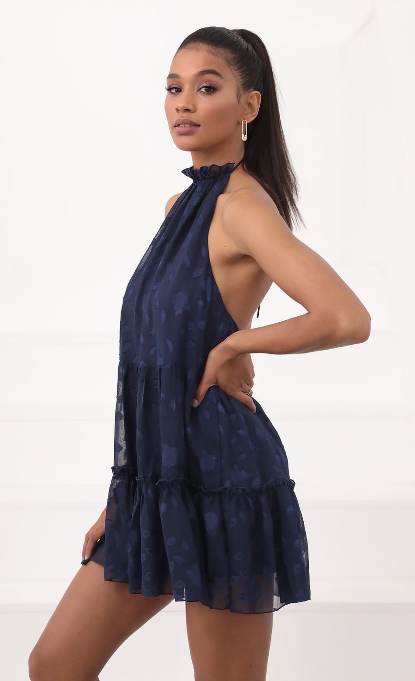Picture Brianna Lace Halter Dress in Navy. Source: https://media.lucyinthesky.com/data/Sep20_2/850xAUTO/781A5850.JPG