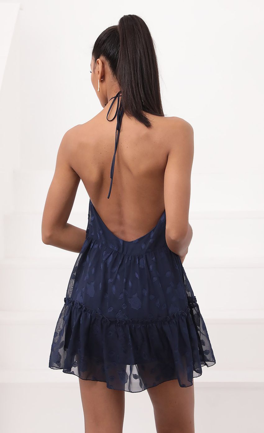 Picture Brianna Lace Halter Dress in Navy. Source: https://media.lucyinthesky.com/data/Sep20_2/850xAUTO/781A5895.JPG
