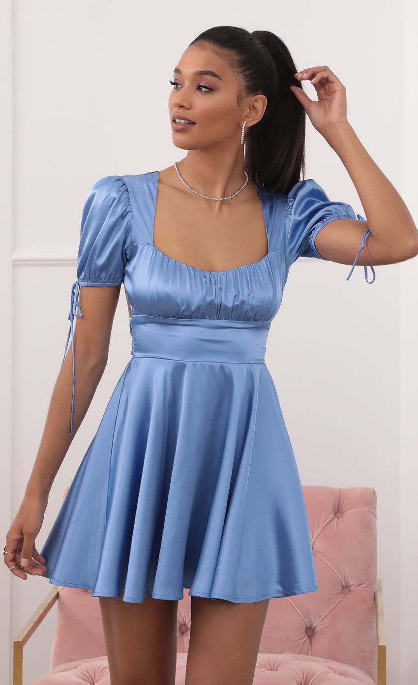 Picture Gracie Dress in Blue Satin. Source: https://media.lucyinthesky.com/data/Sep20_2/850xAUTO/781A6681.JPG