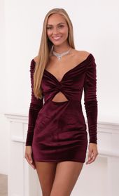 Picture thumb Jolene Off Shoulder Velvet Dress in Burgundy. Source: https://media.lucyinthesky.com/data/Sep21_1/170xAUTO/1V9A4543.JPG