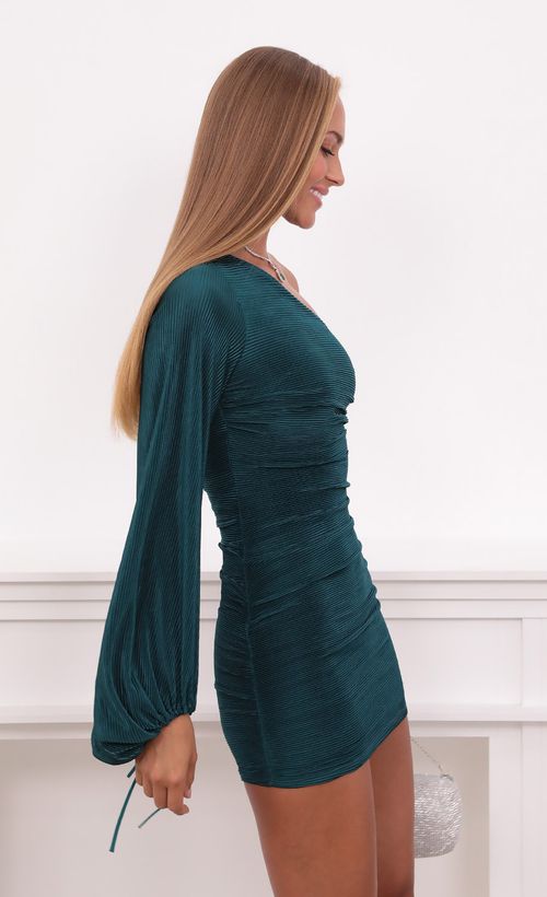 Picture Ivy Pleated One Shoulder Dress in Hunter Green. Source: https://media.lucyinthesky.com/data/Sep21_1/500xAUTO/1V9A31641.JPG