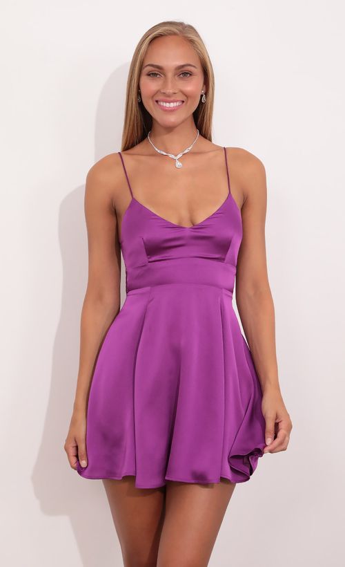 Picture Quinn A-line Dress in Purple Satin. Source: https://media.lucyinthesky.com/data/Sep21_1/500xAUTO/1V9A46831.JPG