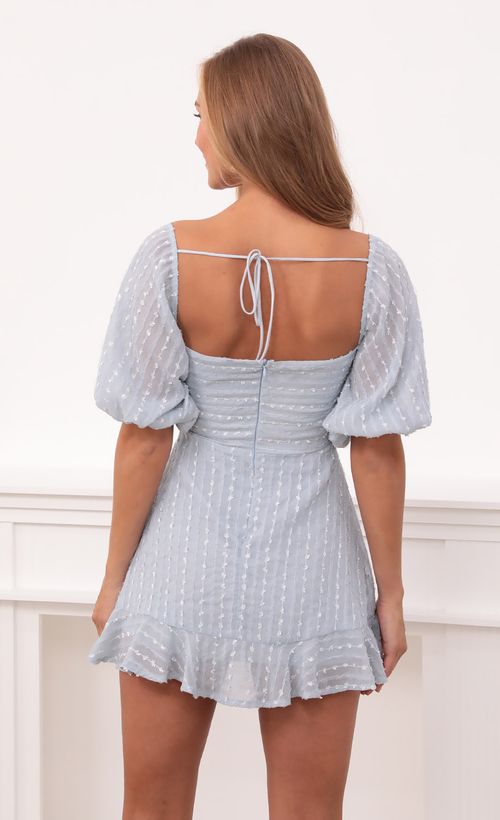 Picture Laylah Fit and Flare Dress in Baby Blue. Source: https://media.lucyinthesky.com/data/Sep21_1/500xAUTO/1V9A6512.JPG