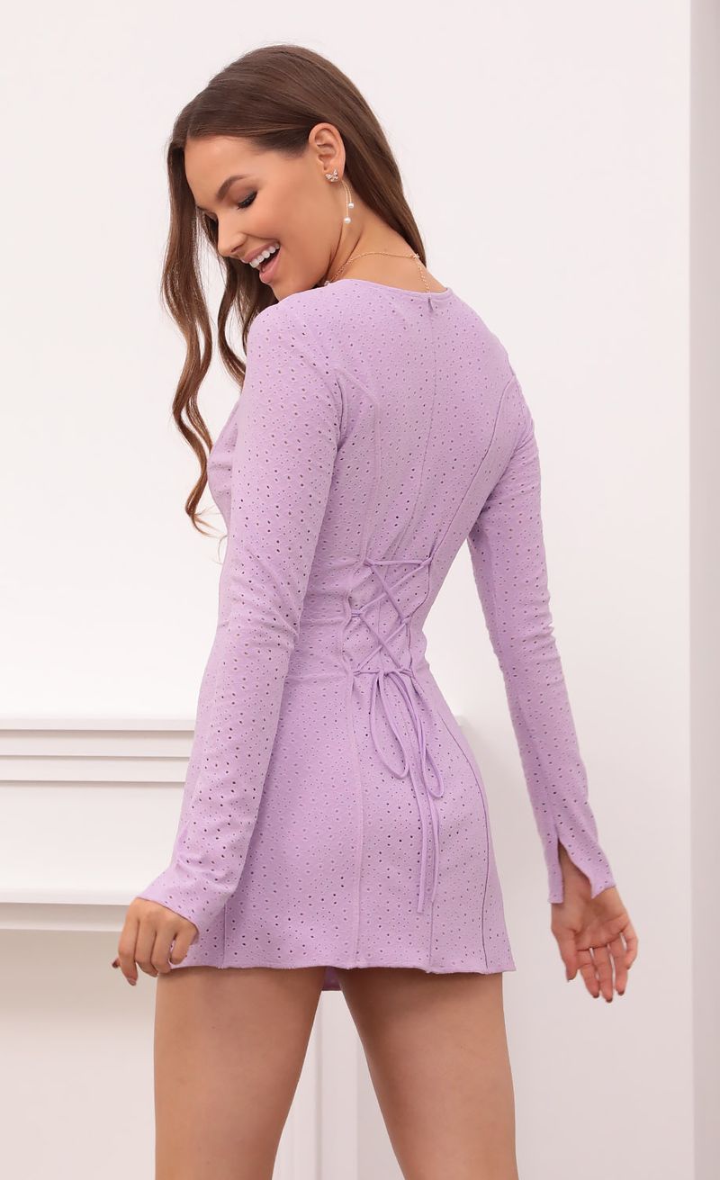 Picture Claudette Cinched Bodycon Dress in Lavender. Source: https://media.lucyinthesky.com/data/Sep21_1/800xAUTO/1V9A2502.JPG