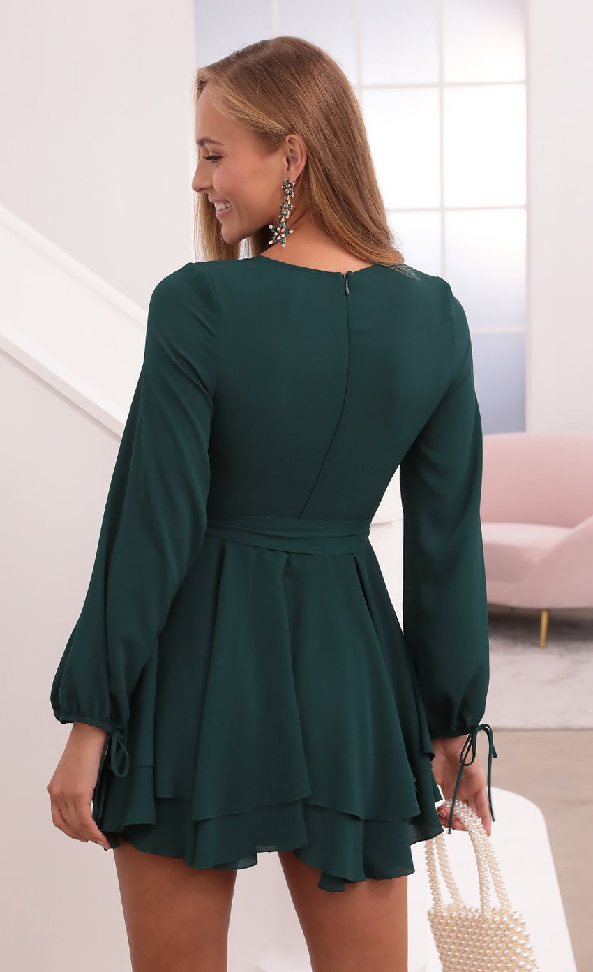Picture Coralie Fit and Flare Dress in Hunter Green. Source: https://media.lucyinthesky.com/data/Sep21_1/850xAUTO/1V9A4580.JPG