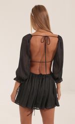 Picture Tora Stripped Chiffon Open Back Dress in Black. Source: https://media.lucyinthesky.com/data/Sep22/150xAUTO/4b57fc68-8b5d-4d41-b2d7-b3a5077b6667.jpg