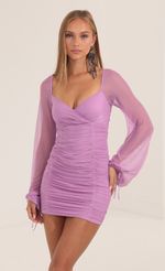 Picture Yesenia Mesh Long Sleeve Ruched Dress in Blue. Source: https://media.lucyinthesky.com/data/Sep22/150xAUTO/c0b68d5d-46c7-4874-9710-c9fc8ebe13cf.jpg