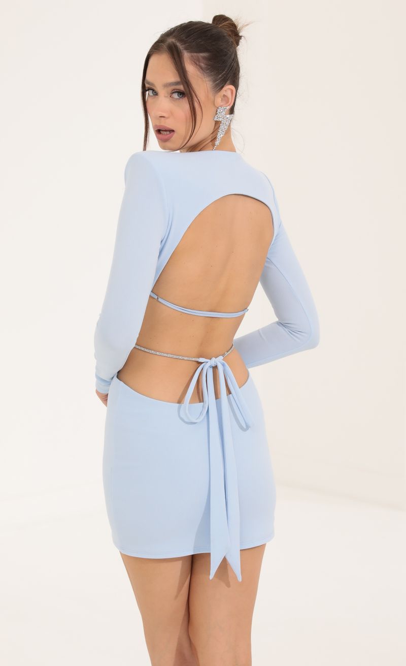 Picture Beatrix Crepe Shoulder Pad Cutout Dress in Blue . Source: https://media.lucyinthesky.com/data/Sep22/800xAUTO/022830f2-ead9-4a06-80f2-20ddff578ef6.jpg
