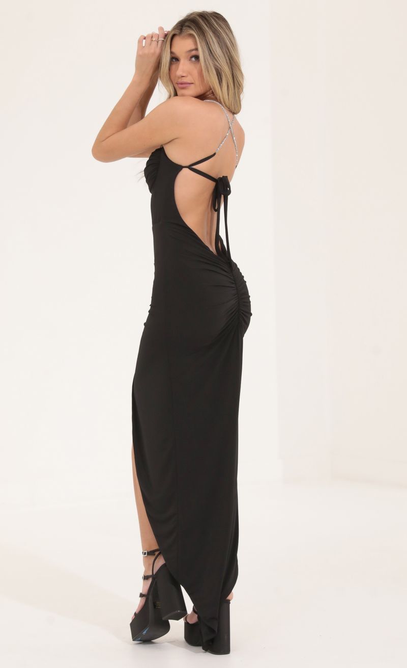 Picture Pika Ruched Open Back Maxi Dress in Black . Source: https://media.lucyinthesky.com/data/Sep22/800xAUTO/0775adc0-c289-4bc8-9a2d-97f235a6a2ee.jpg