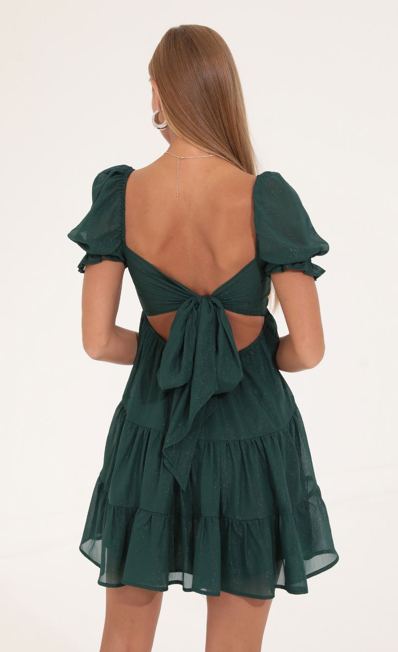 Picture Gloria Shimmer Chiffon Fit and Flare Dress in Green. Source: https://media.lucyinthesky.com/data/Sep22/800xAUTO/0e6f65c1-8b5c-4a03-b629-96318c6c0630.jpg