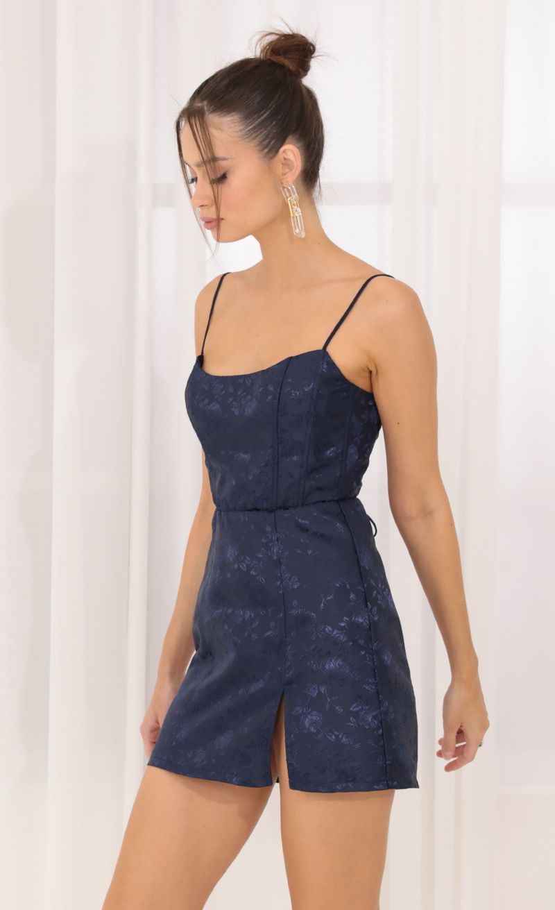 Picture Alison Floral Jacquard Corset Dress in Navy  . Source: https://media.lucyinthesky.com/data/Sep22/800xAUTO/1338a91e-82dd-4d76-81f9-fd103841b1bc.jpg