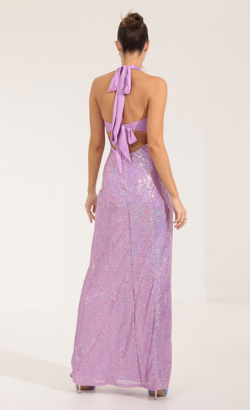 Picture Darcia Sequin Halter Maxi Dress in Purple  . Source: https://media.lucyinthesky.com/data/Sep22/800xAUTO/23331dcf-fc51-42c9-8a0e-6e8686c381e1.jpg
