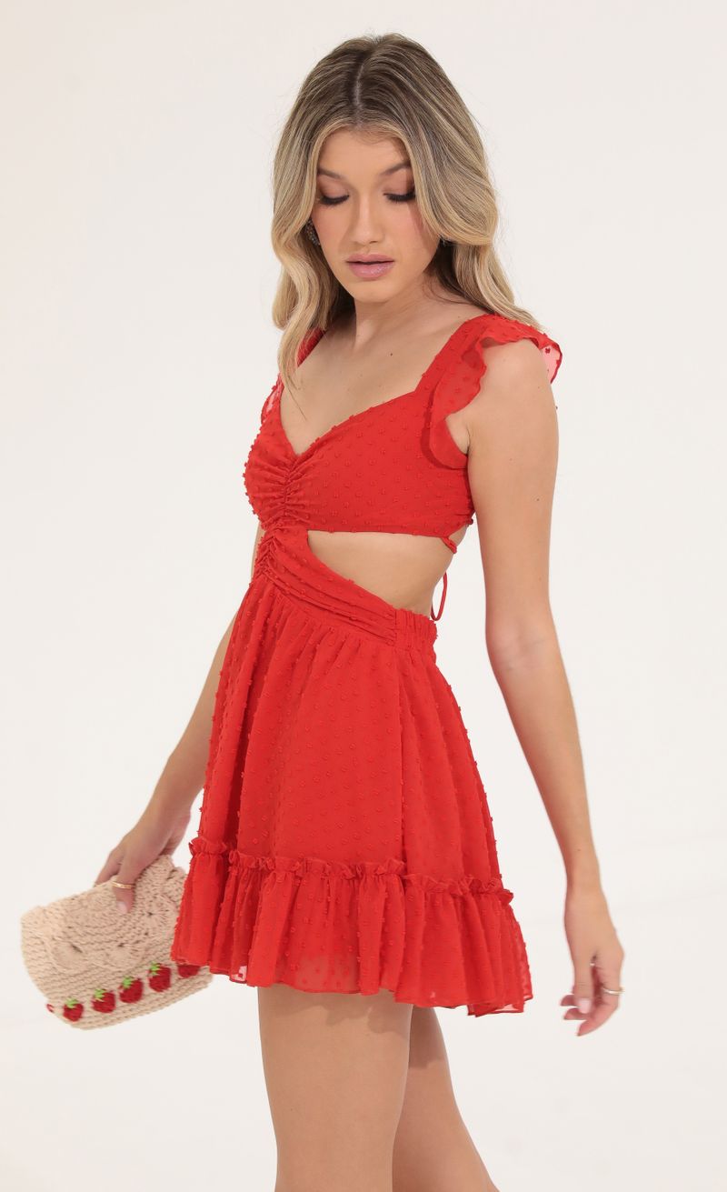 Picture Carolyn Dotted Chiffon Ruffle Dress in Red. Source: https://media.lucyinthesky.com/data/Sep22/800xAUTO/27c64ee9-75ea-47a3-b8f3-0ea7a8f4a654.jpg