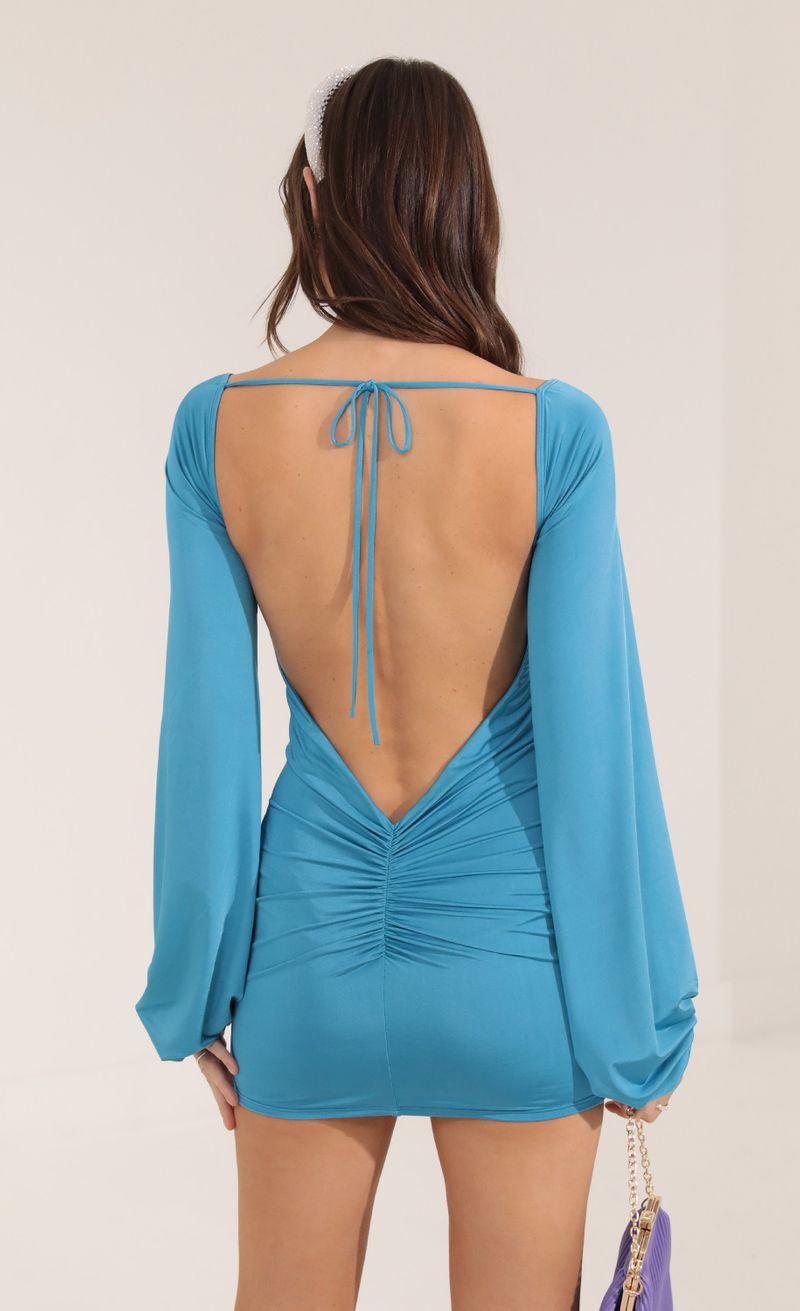 Picture Kirsten Satin Open Back Long Sleeve Dress in Blue. Source: https://media.lucyinthesky.com/data/Sep22/800xAUTO/3fb5a3fe-d7e8-4ec6-ac32-18d8c228ff66.jpg