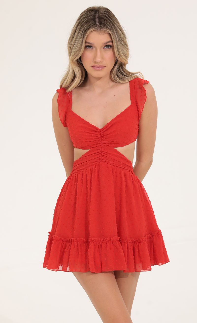 Picture Carolyn Dotted Chiffon Ruffle Dress in Red  . Source: https://media.lucyinthesky.com/data/Sep22/800xAUTO/58a7d678-12fb-4b6e-81e0-998ba0d88931.jpg