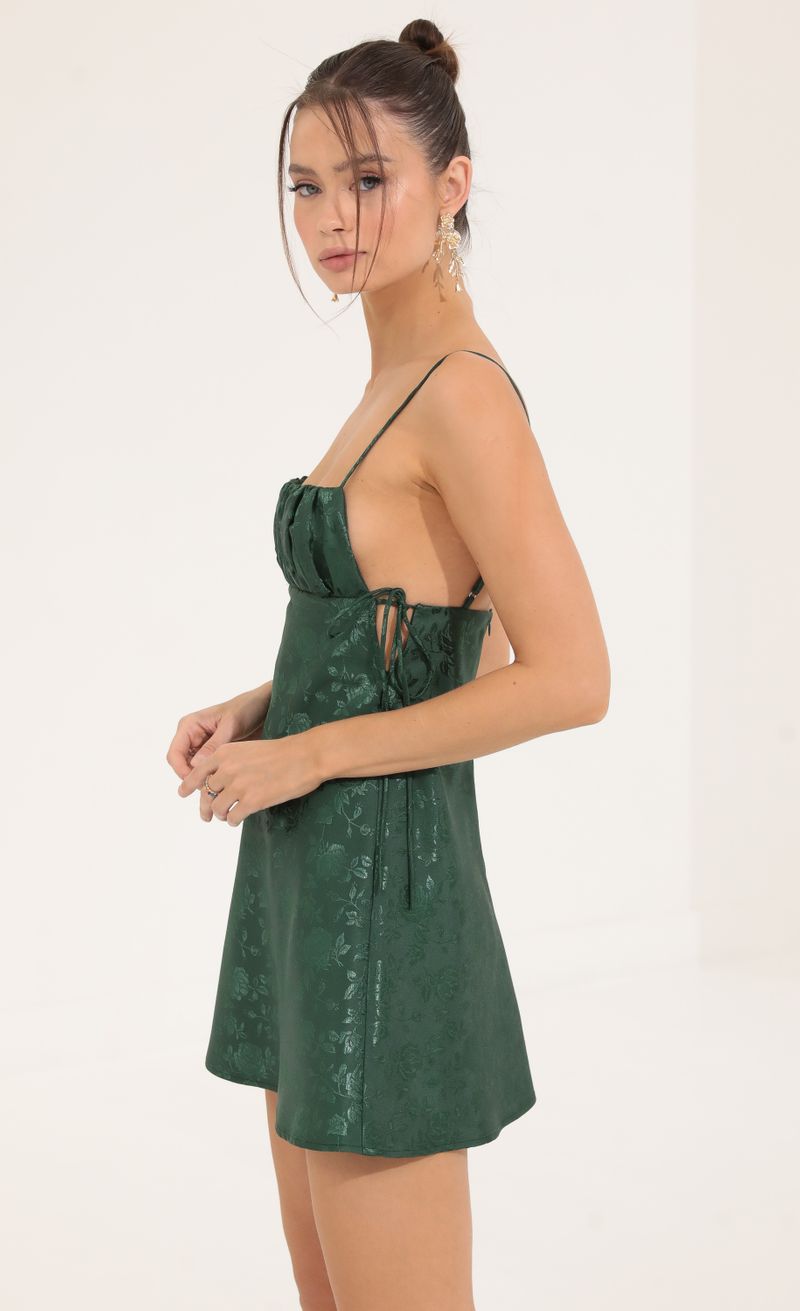 Picture Eugenie Floral Jacquard A-Line Dress in Green. Source: https://media.lucyinthesky.com/data/Sep22/800xAUTO/62a95210-4f1b-42b6-8745-b60a2dc7c6e1.jpg