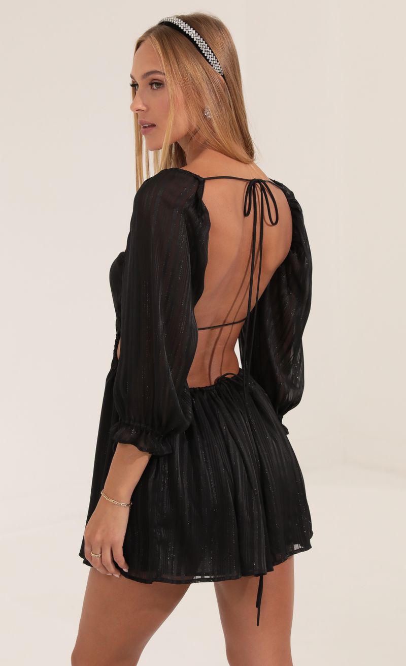 Picture Tora Stripped Chiffon Open Back Dress in Black  . Source: https://media.lucyinthesky.com/data/Sep22/800xAUTO/66be5b74-181e-497c-ada6-4280ac37a17f.jpg
