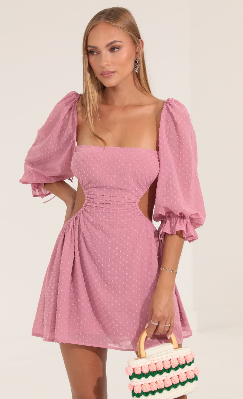 Picture Tora Dotted Chiffon Open Back Dress in Pink . Source: https://media.lucyinthesky.com/data/Sep22/800xAUTO/68c259f6-1480-4ff2-9bc9-a74f994458d9.jpg