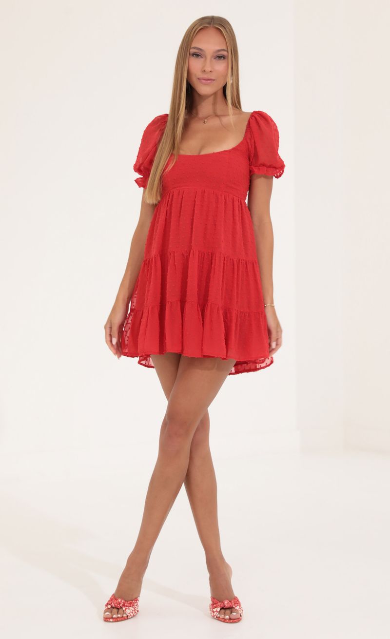 Picture Gloria Dotted Chiffon Fit and Flare Dress in Red. Source: https://media.lucyinthesky.com/data/Sep22/800xAUTO/6eb26811-2153-4cfb-b10b-f053d0617314.jpg