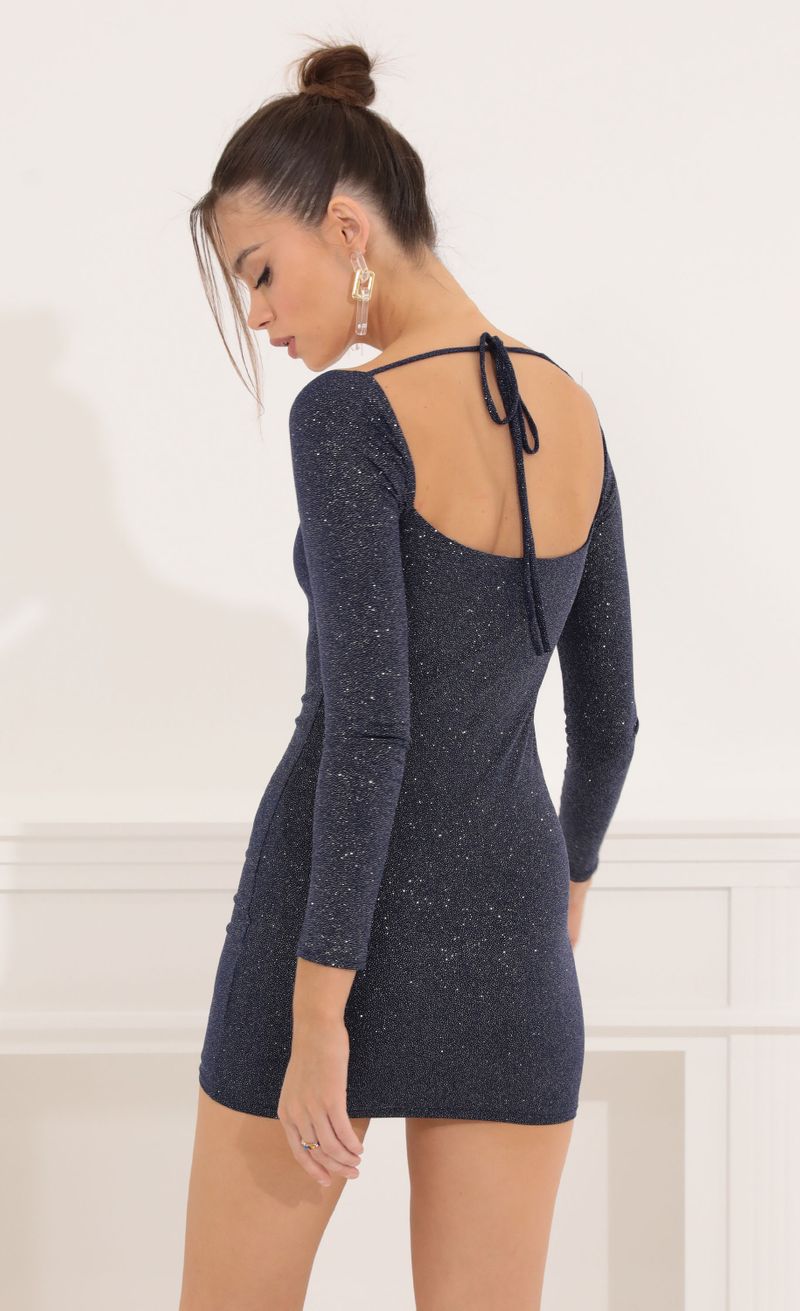 Picture Giulia Sparkling Square Neck Dress in Navy Shimmer. Source: https://media.lucyinthesky.com/data/Sep22/800xAUTO/767e0eff-5b90-4d96-947b-d538dd6f6a95.jpg