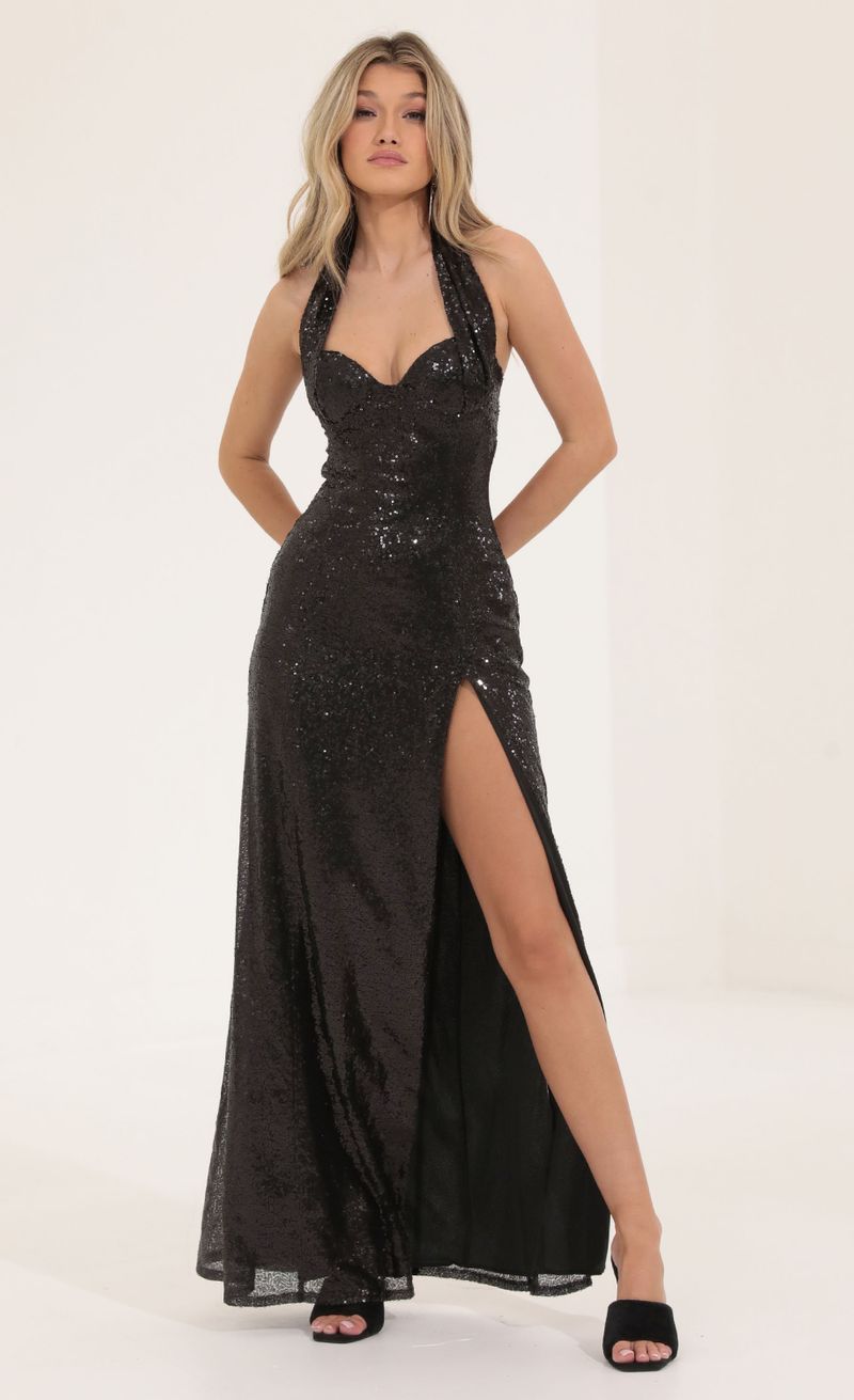 Picture Darcia Sequin Halter Maxi Dress in Black . Source: https://media.lucyinthesky.com/data/Sep22/800xAUTO/7b1431f3-756a-424c-9dbb-951932db185c.jpg