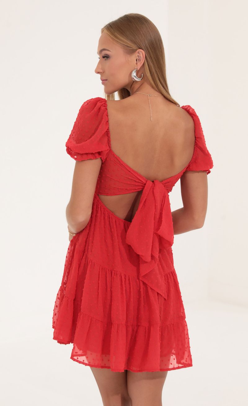 Picture Gloria Dotted Chiffon Fit and Flare Dress in Red. Source: https://media.lucyinthesky.com/data/Sep22/800xAUTO/7eb3a4cd-72a6-4cc0-876d-e90d1d0877e1.jpg