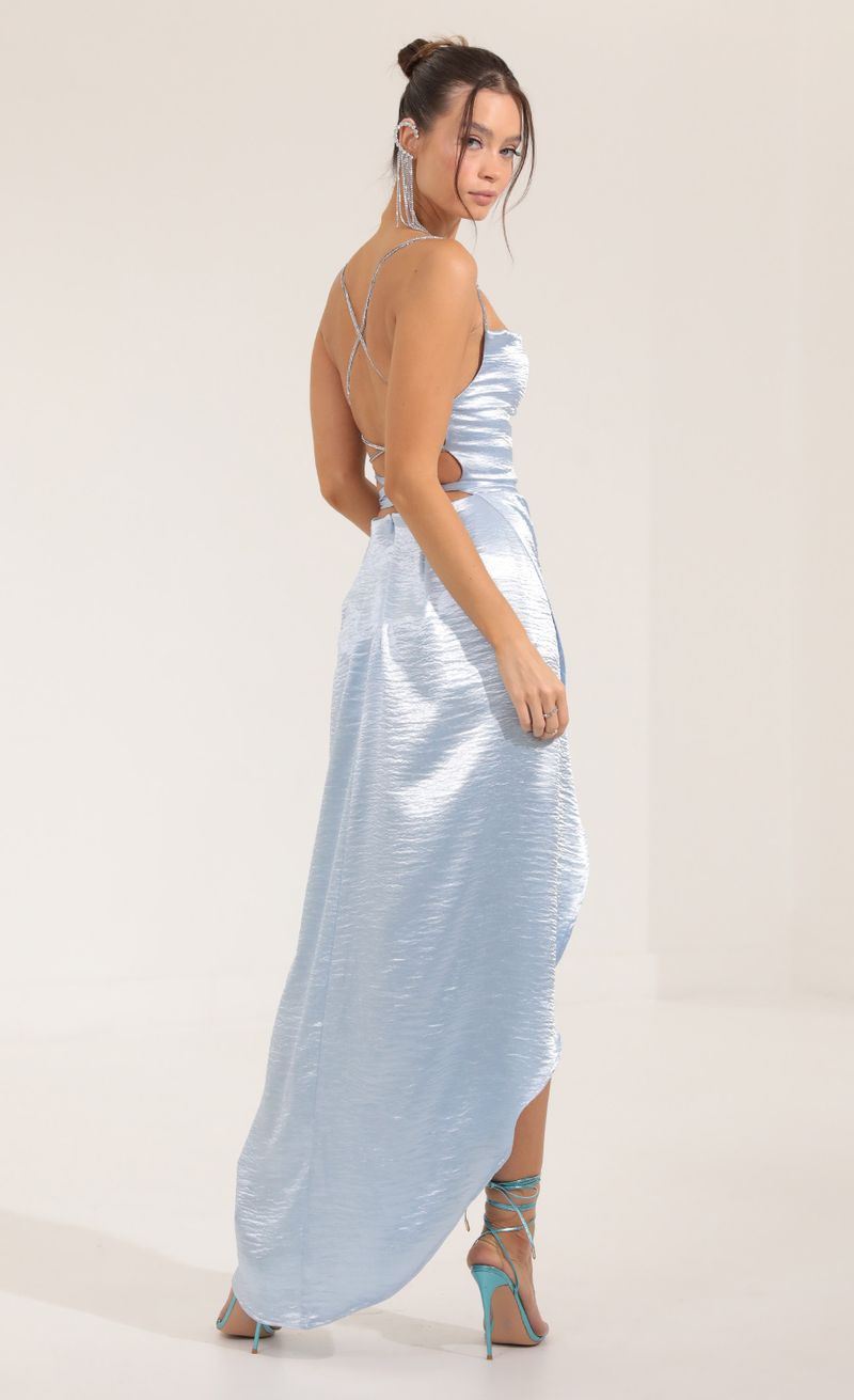 Picture Isa Satin Luxe Maxi Dress in Blue. Source: https://media.lucyinthesky.com/data/Sep22/800xAUTO/a1e88c67-0ab8-430b-b4e8-c3952c686b04.jpg