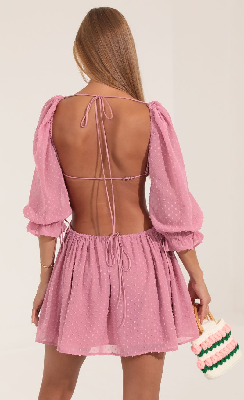 Picture Tora Dotted Chiffon Open Back Dress in Pink . Source: https://media.lucyinthesky.com/data/Sep22/800xAUTO/b852a913-cd45-4ecc-ab43-da217af97cd3.jpg