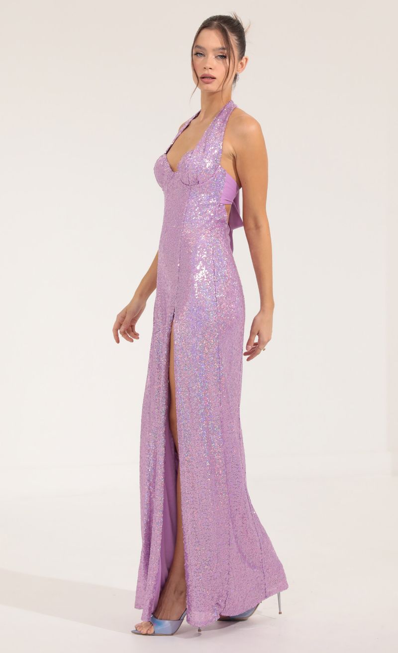 Picture Darcia Sequin Halter Maxi Dress in Purple  . Source: https://media.lucyinthesky.com/data/Sep22/800xAUTO/b9f9f1b8-55b5-43fe-8630-16654eac5f32.jpg