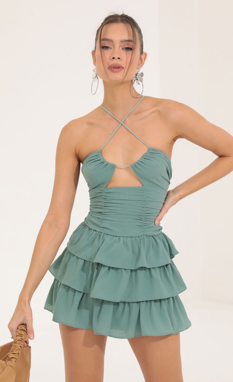 Picture Scout Crepe Ruffle Dress in Green  . Source: https://media.lucyinthesky.com/data/Sep22/800xAUTO/be8d186e-ce82-4a9c-9cd7-594a474fb449.jpg