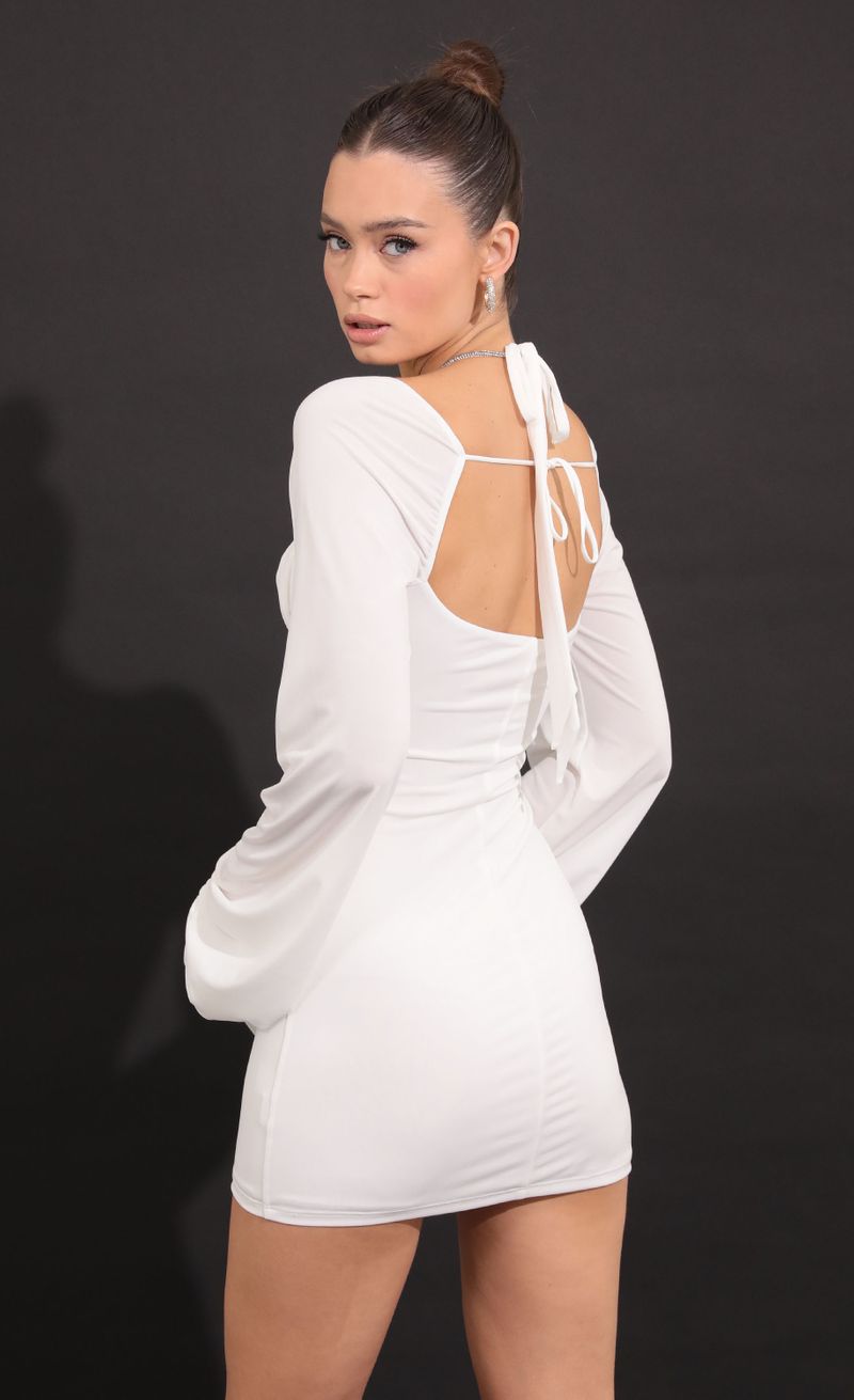 Picture Candace Long Sleeve Bodycon Dress in White. Source: https://media.lucyinthesky.com/data/Sep22/800xAUTO/d250be8c-3275-4cb2-a0ad-b824b0a5e5a4.jpg