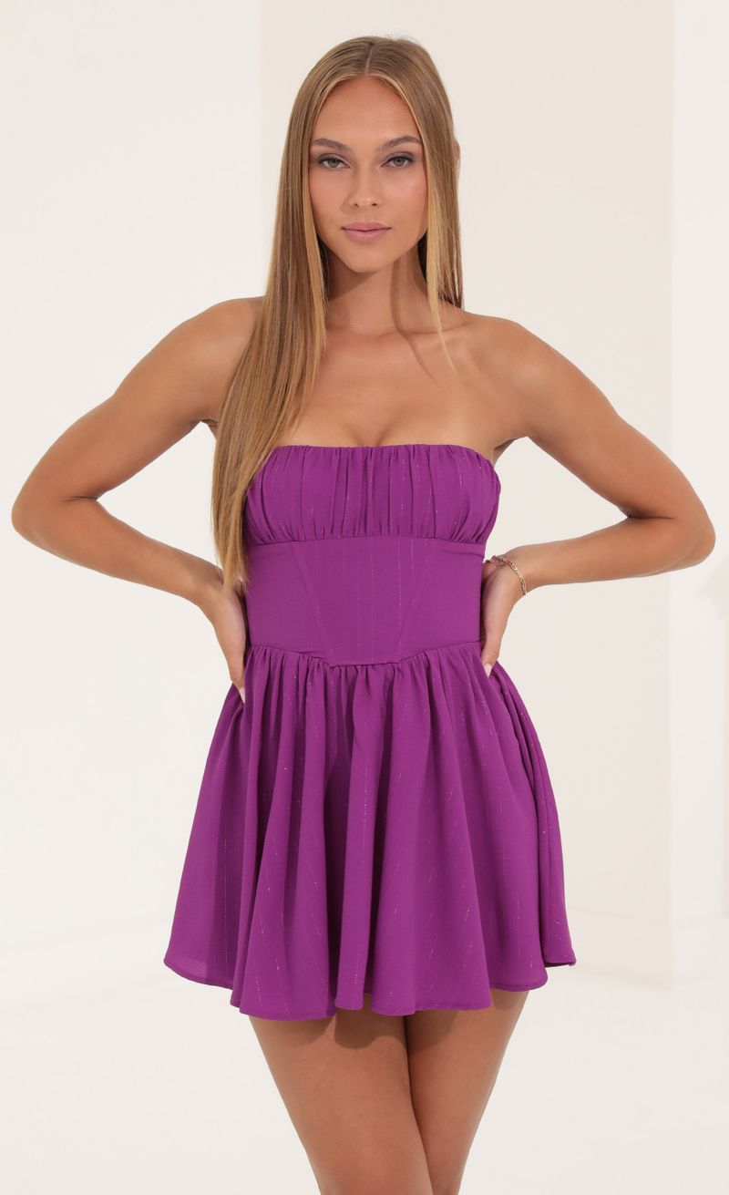 Picture Glinda Crepe Striped Corset Dress in Purple. Source: https://media.lucyinthesky.com/data/Sep22/800xAUTO/d37e98bc-f208-4e7c-abba-2a0e155c7784.jpg