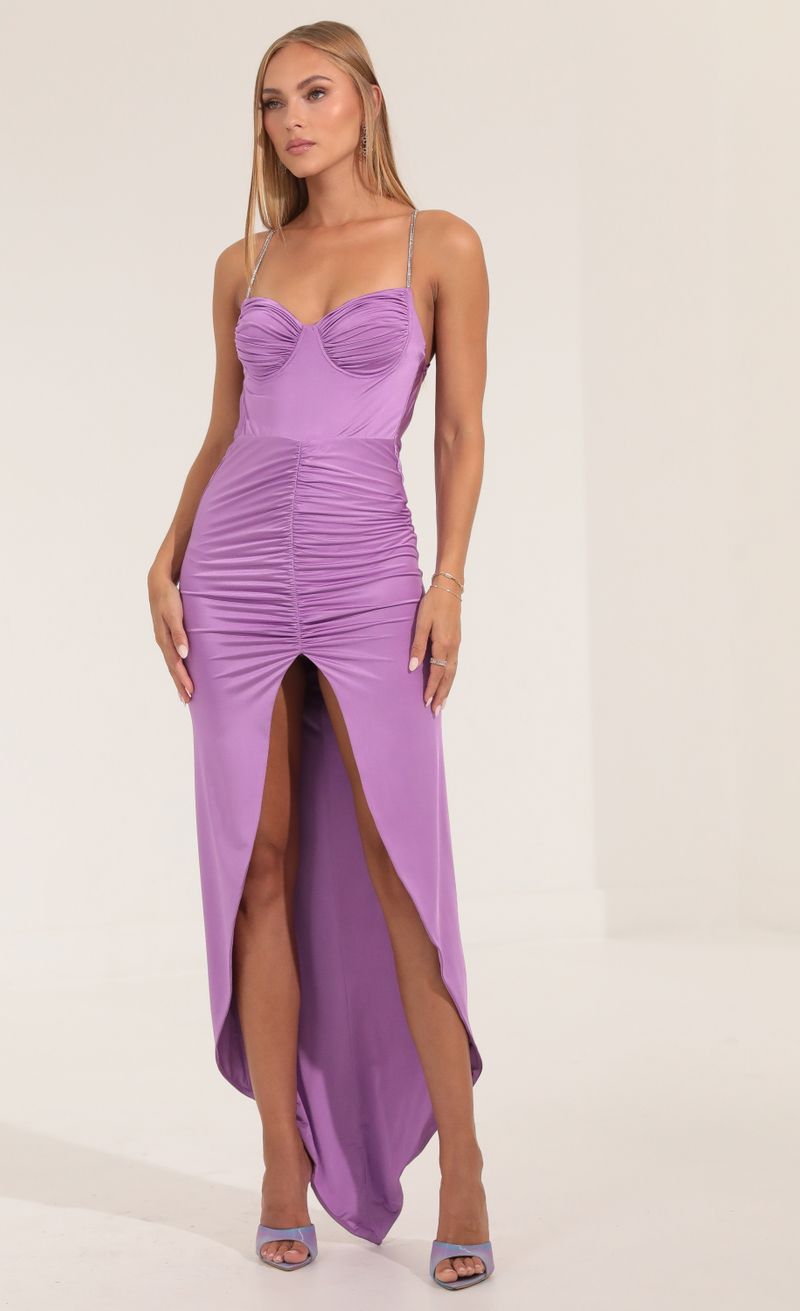 Picture Pika Ruched Open Back Maxi Dress in Purple  . Source: https://media.lucyinthesky.com/data/Sep22/800xAUTO/e03c5fa0-6aaf-46af-9216-50faa25cf8de.jpg