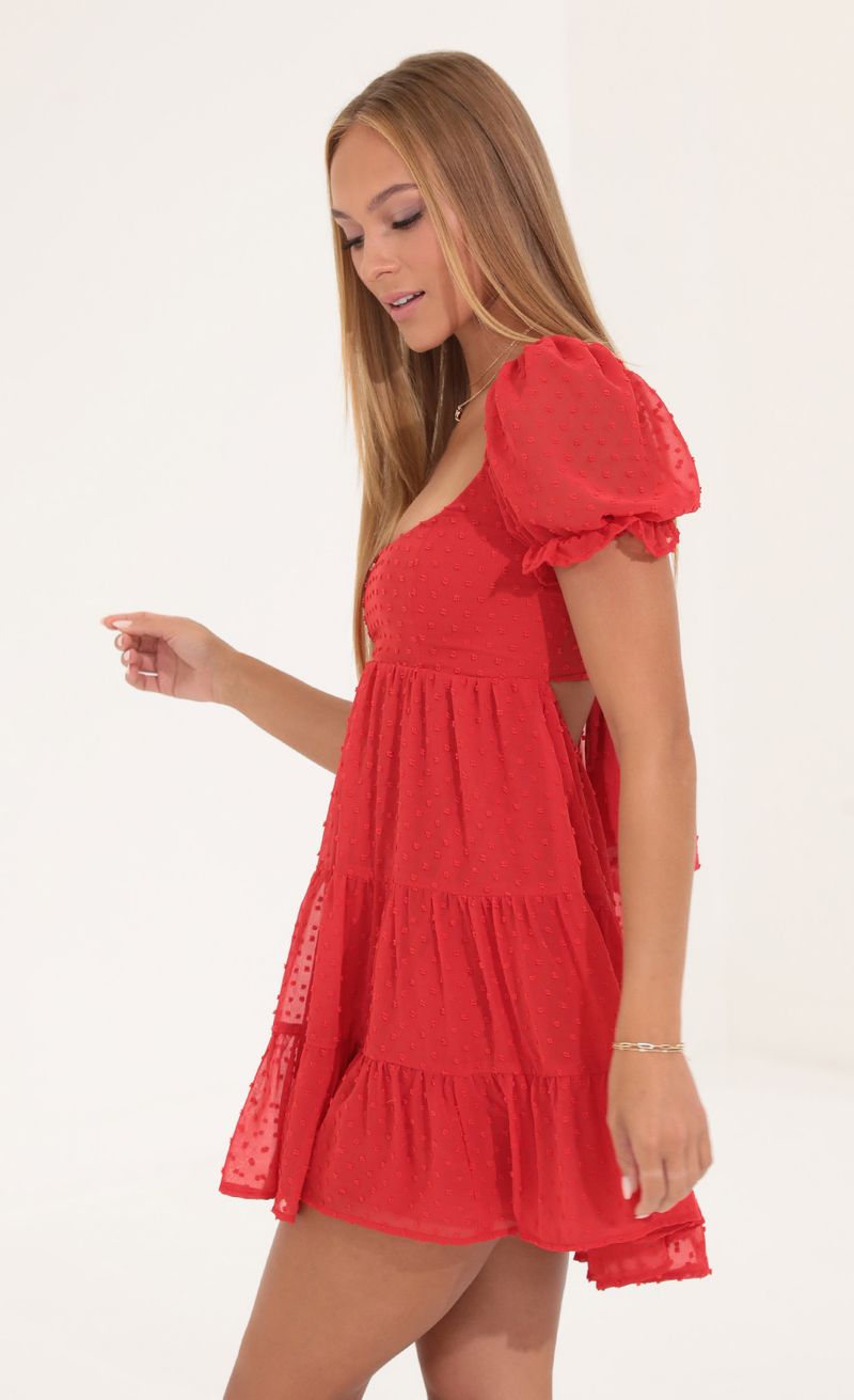 Picture Gloria Dotted Chiffon Fit and Flare Dress in Red. Source: https://media.lucyinthesky.com/data/Sep22/800xAUTO/ec79f8eb-d3c0-4982-aebc-e7344dc6fc19.jpg