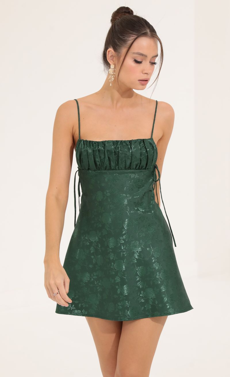 Picture Eugenie Floral Jacquard A-Line Dress in Green. Source: https://media.lucyinthesky.com/data/Sep22/800xAUTO/f4d62ac1-a128-44b9-abf9-361cf716493e.jpg