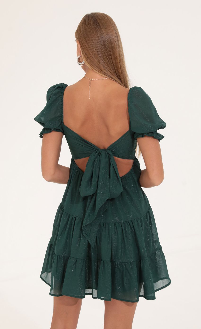 Picture Gloria Shimmer Chiffon Fit and Flare Dress in Green. Source: https://media.lucyinthesky.com/data/Sep22/850xAUTO/0e6f65c1-8b5c-4a03-b629-96318c6c0630.jpg