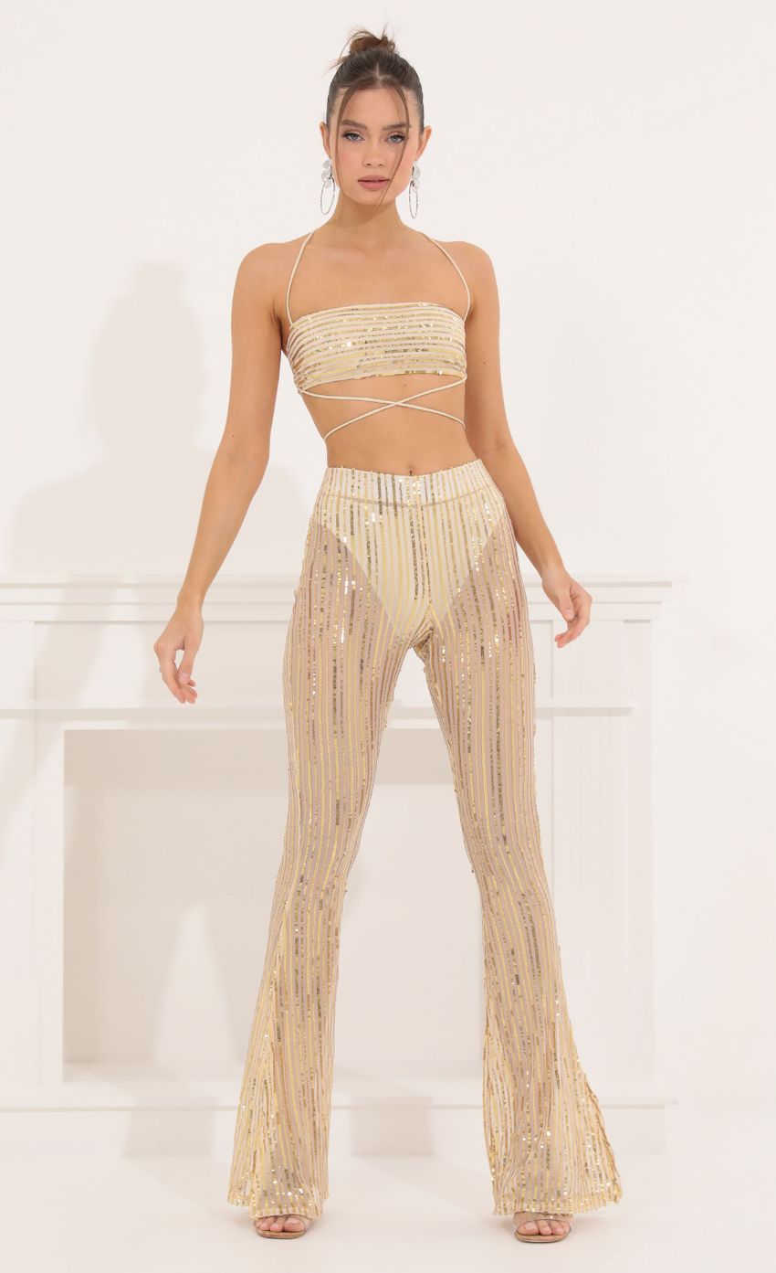 Picture Peony Sequin Striped Two Piece Set in Gold. Source: https://media.lucyinthesky.com/data/Sep22/850xAUTO/17bad666-3808-4558-bba5-5fb3740bd631.jpg