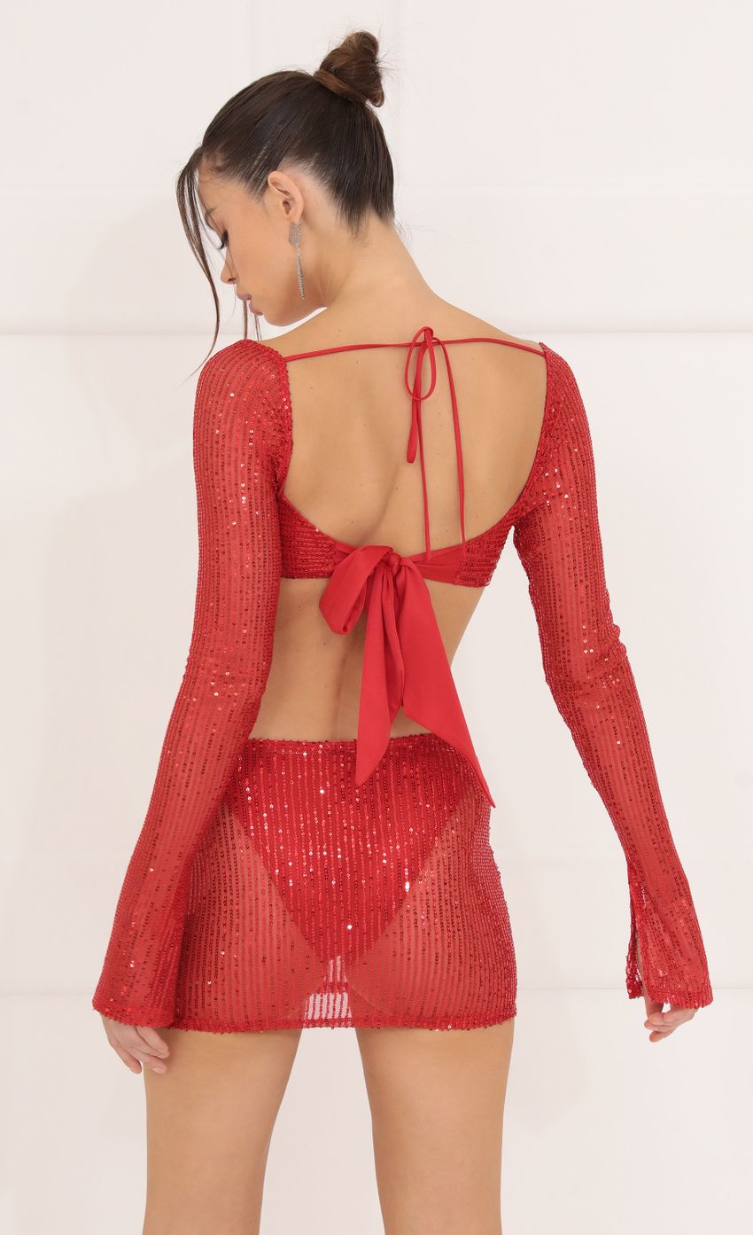 Picture Melinda Sequin Three Piece Skirt Set in Red. Source: https://media.lucyinthesky.com/data/Sep22/850xAUTO/4bffa847-e9ce-4f35-9b55-41bcef65c9a4.jpg