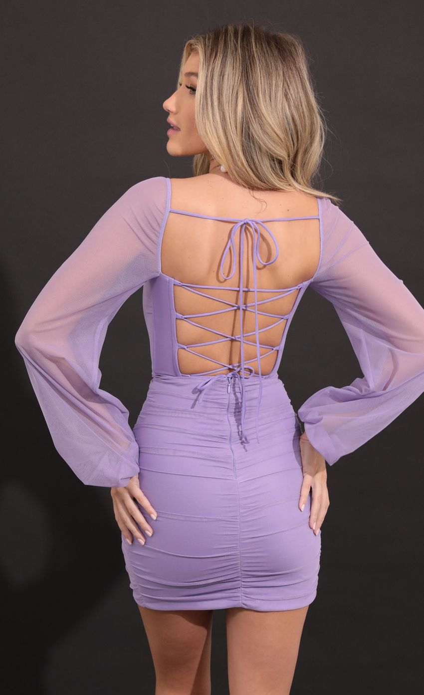 Picture Doe Power Mesh Long Sleeve Dress in Purple. Source: https://media.lucyinthesky.com/data/Sep22/850xAUTO/742c056a-83fc-4f34-9452-f22f1601f2b6.jpg
