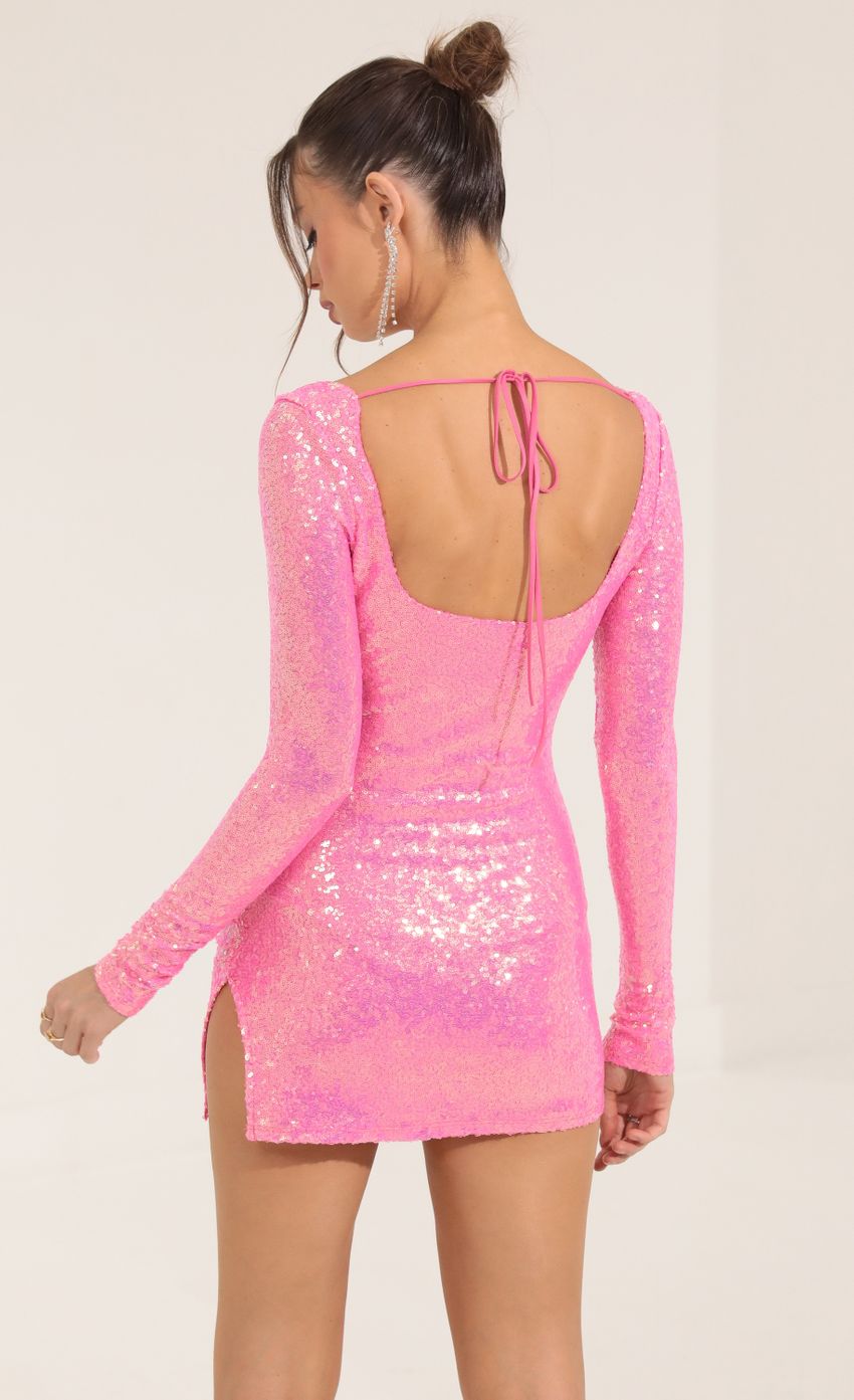 Picture Anahi Iridescent Sequin Long Sleeve Dress in Pink. Source: https://media.lucyinthesky.com/data/Sep22/850xAUTO/7a418ff9-f3a1-42de-872f-813cd8aedbdf.jpg