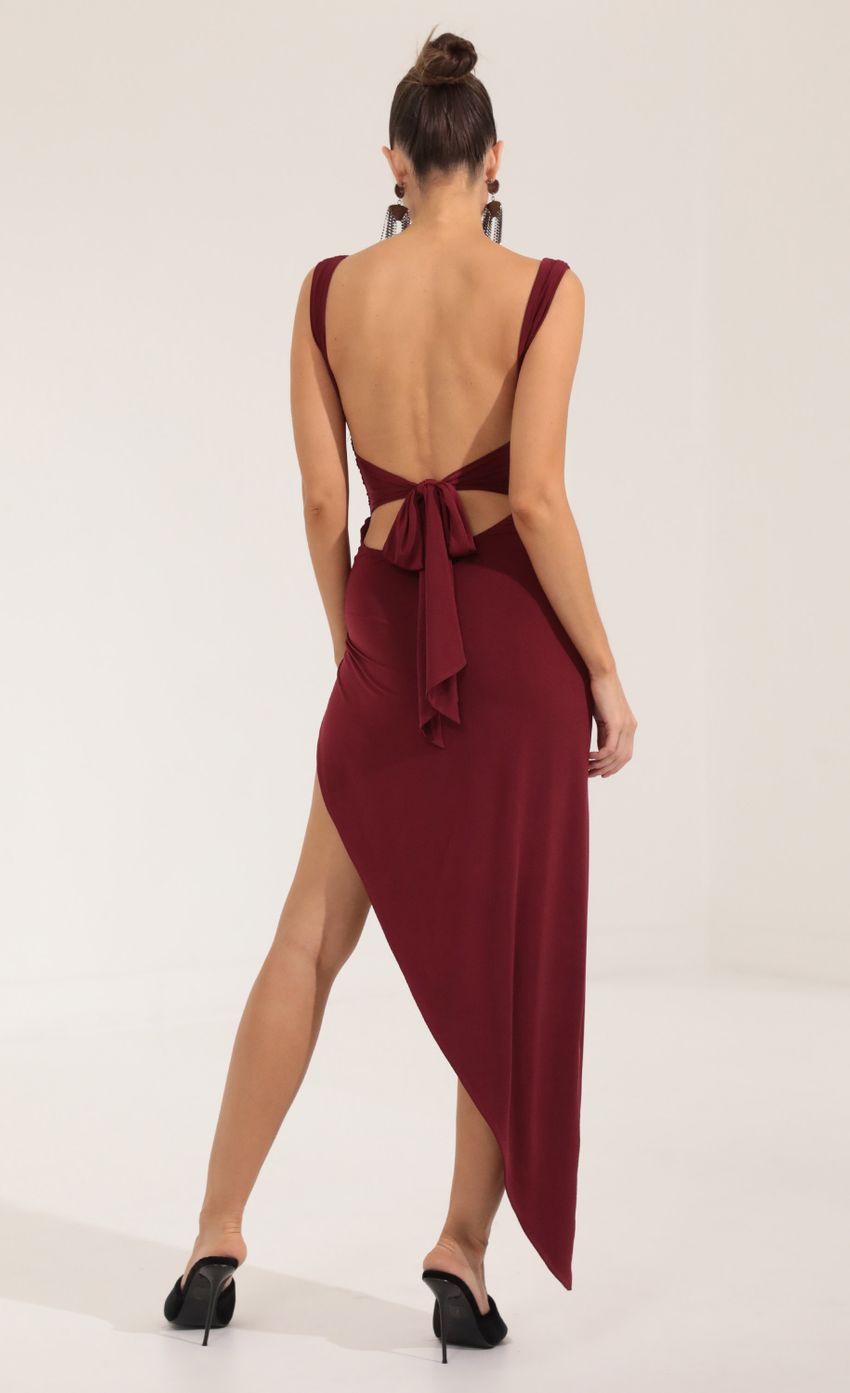 Picture Chicago Ruched Side Slit Maxi Dress in Red. Source: https://media.lucyinthesky.com/data/Sep22/850xAUTO/7d7caea9-66c2-4ff6-9cf1-a782a6a8478a.jpg