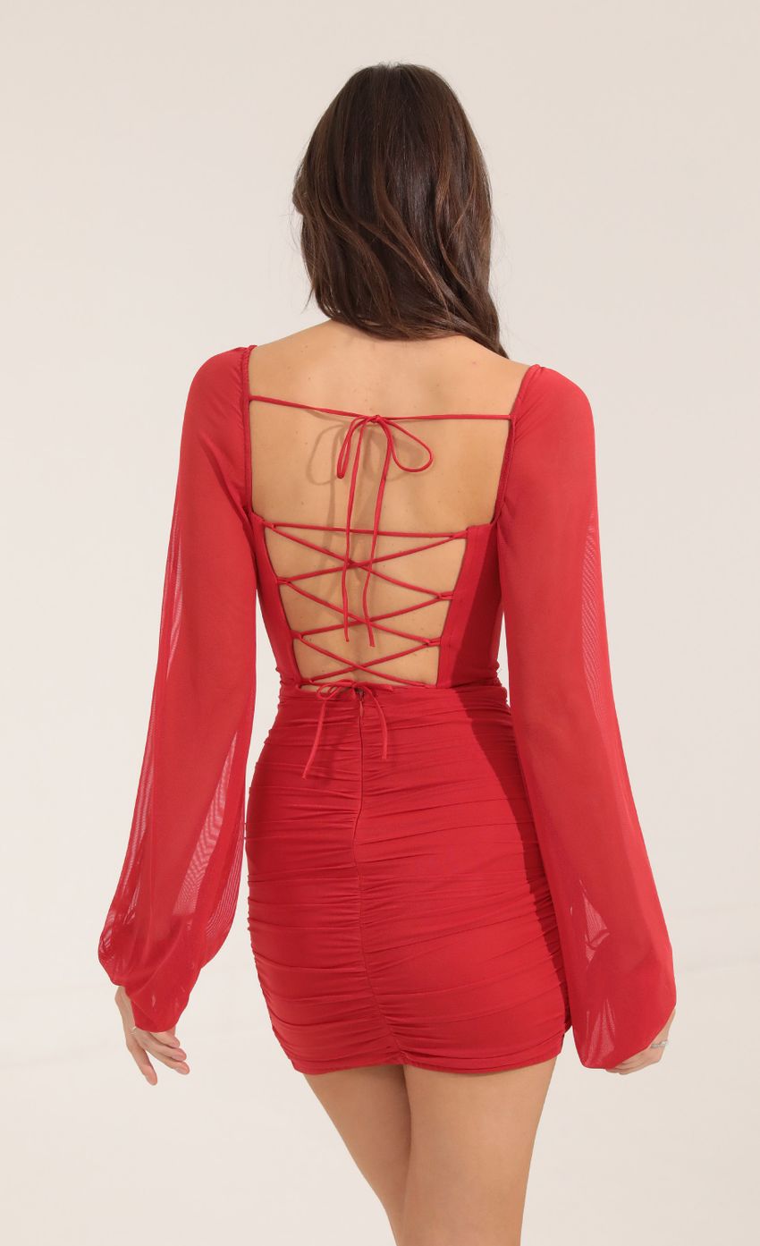 Picture Doe Mesh Long Sleeve Dress in Red. Source: https://media.lucyinthesky.com/data/Sep22/850xAUTO/9f4338da-facd-4f7c-a87c-fed2d954a869.jpg
