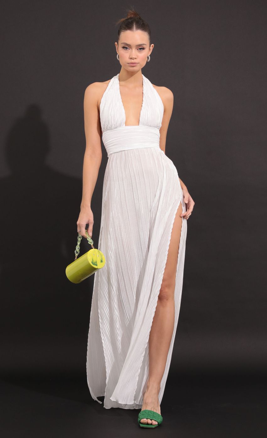 Picture McKayla Pleated Maxi Dress in White   . Source: https://media.lucyinthesky.com/data/Sep22/850xAUTO/acce3653-4cbf-4b46-8778-9a379ffc2081.jpg