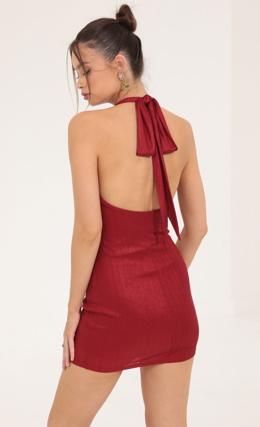 Picture Minnie Ribbed Metallic Halter Dress in Red  . Source: https://media.lucyinthesky.com/data/Sep22/850xAUTO/c183442d-c649-4fc5-b1cc-facfe352b3cb.jpg