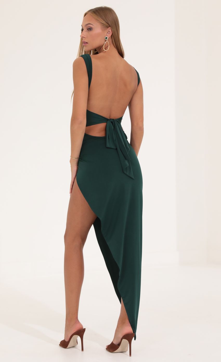 Picture Chicago Ruched Side Slit Maxi Dress in Green. Source: https://media.lucyinthesky.com/data/Sep22/850xAUTO/d6e2682b-76ed-42d7-8bec-c5e91e74d9a6.jpg