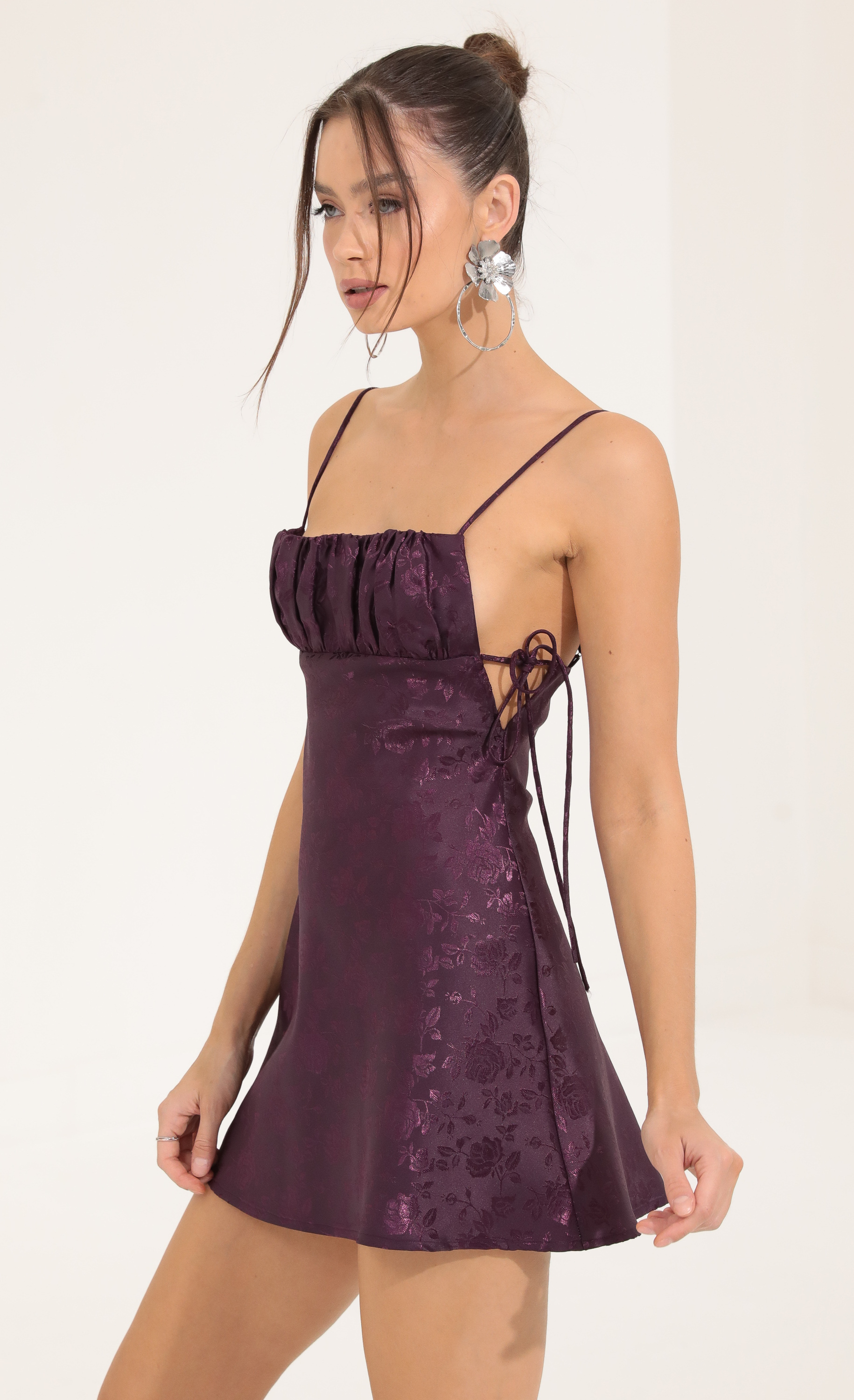 Eugenie Floral Jacquard A-Line Dress in Purple 