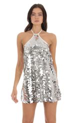 Picture Sequin Halter Shift Dress in Iridescent Color. Source: https://media.lucyinthesky.com/data/Sep23/150xAUTO/0c3a9db7-d279-453b-8b36-b340bdf783c3.jpg