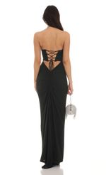 Picture Macey Corset Strapless Dress in Black. Source: https://media.lucyinthesky.com/data/Sep23/150xAUTO/167efa15-3d45-4251-89e7-01b68bd148f8.jpg