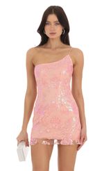 Picture Myah Sequin One Shoulder Dress in Peach. Source: https://media.lucyinthesky.com/data/Sep23/150xAUTO/29f0f317-9792-4e4d-ae0c-3ce2e3f9cecf.jpg