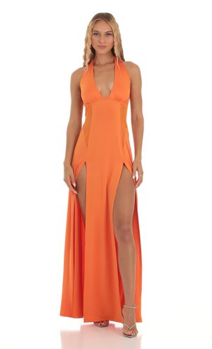 Waverly Satin Halter Dress in Orange